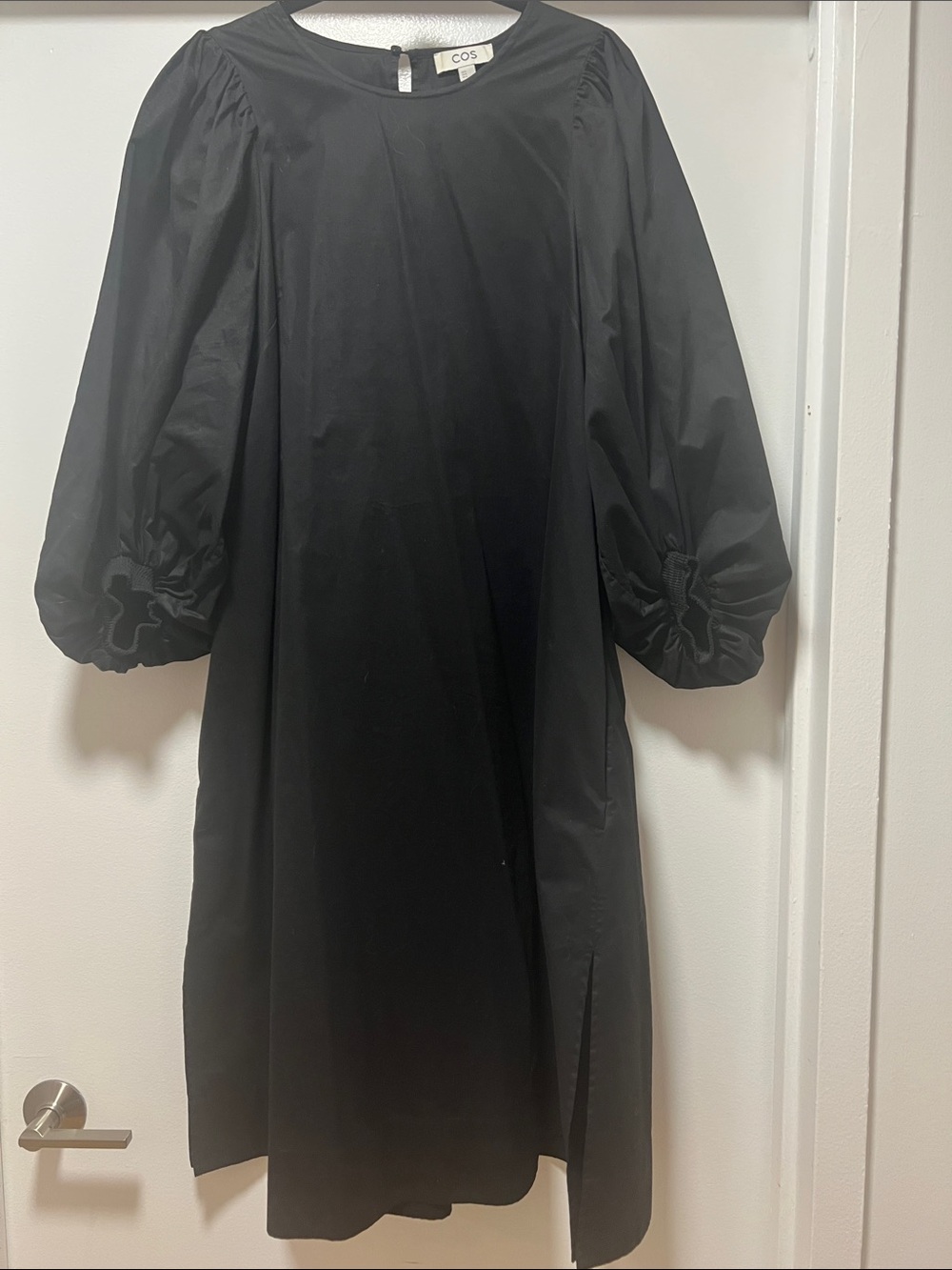 COS Black Midi Dress with Puff Sleeve Detail